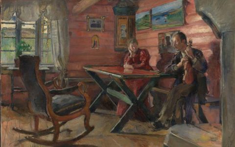 The Living Room at Kolbotn (Hulda and Arne Garborg's Home)高清大图赏析 Harriet Backer作品全图下载