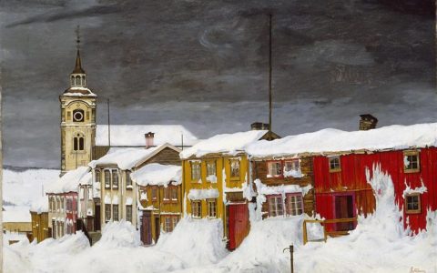 Street in Røros in Winter高清大图赏析 Harald Sohlberg作品全图下载