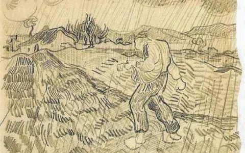 Enclosed Field with a Sower in the Rain高清大图赏析 梵高真迹扫描完整全图下载